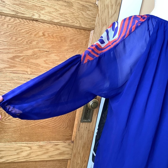 DESIGUAL Blue Multicolour Sheer Sleeve Dress Size 38 - Picture 13 of 16